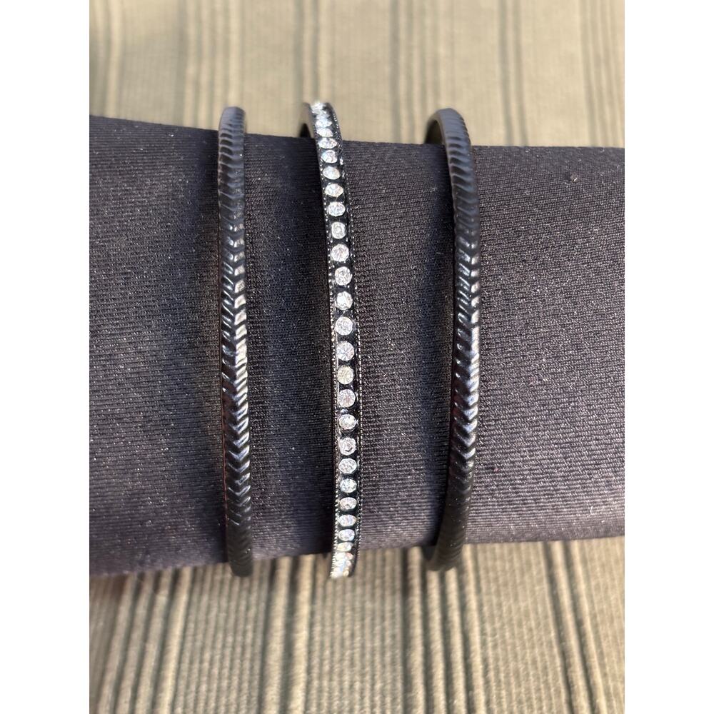 Women's 3 Stack Black Metal Bracelets White Rhinestones Simple Timeless Neutral